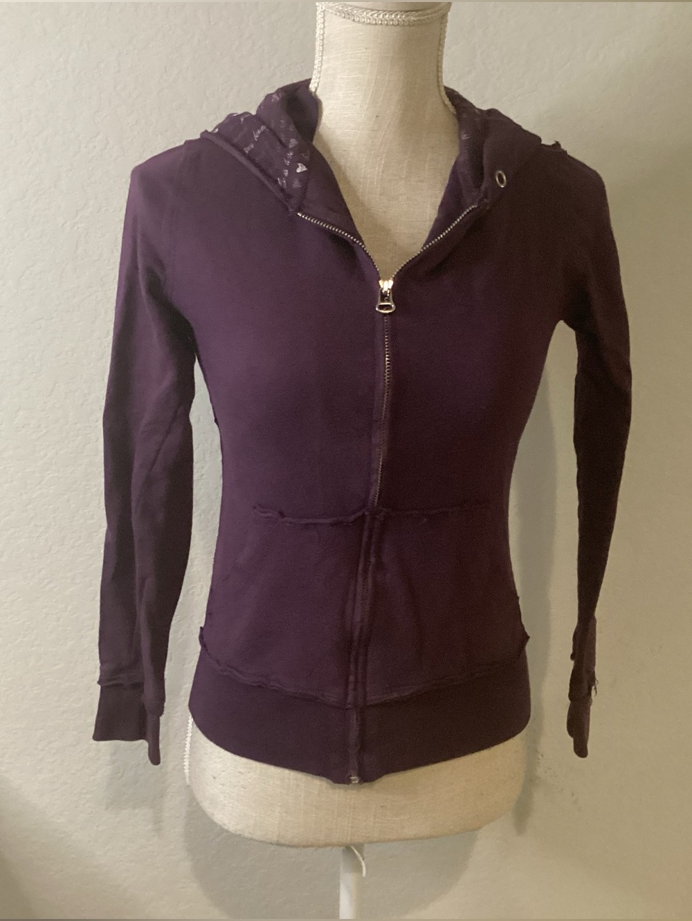 Wet Seal Deep Plum Full-Zip Hooded Sweatshirt